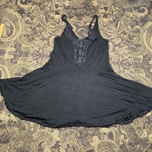 FREE PEOPLE Beaded Knit Sleeveless Top Shirt Size Medium Black Boho Silk Blend